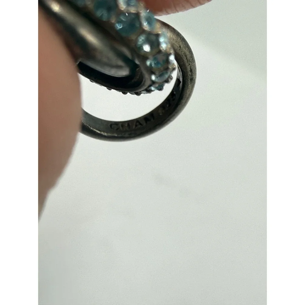 Chamilia 925 Silver Interlocking Triple Ring Charm Blue Crystal Pendant